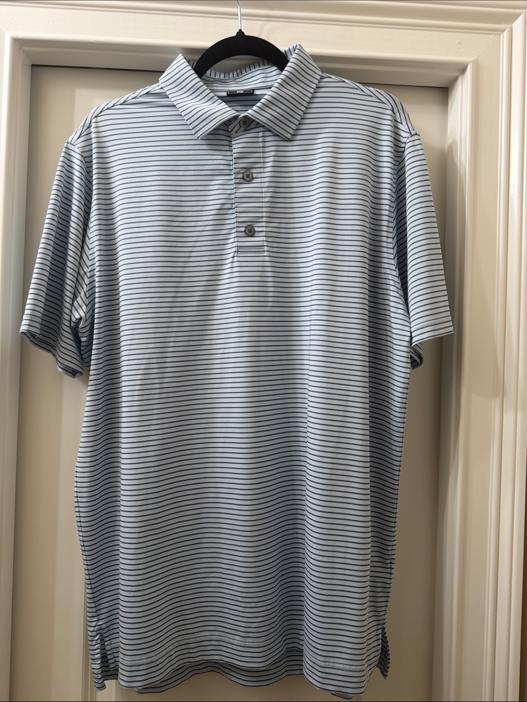 Men's Footjoy Striped Polo Shirt - Light Blue/White
